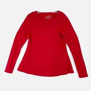 UBU Womens Red Long Sleeve Yoga Pilates Bamboo Blend Pullover Pockets Size Small